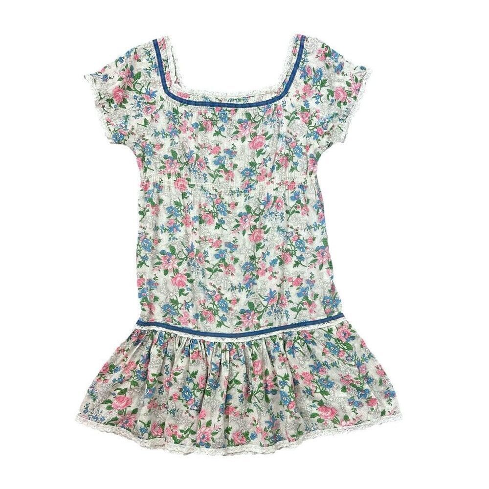 Vintage Youngland Dress Mini Square neck dainty Floral Short Sleeve Feminine M - Picture 6 of 16
